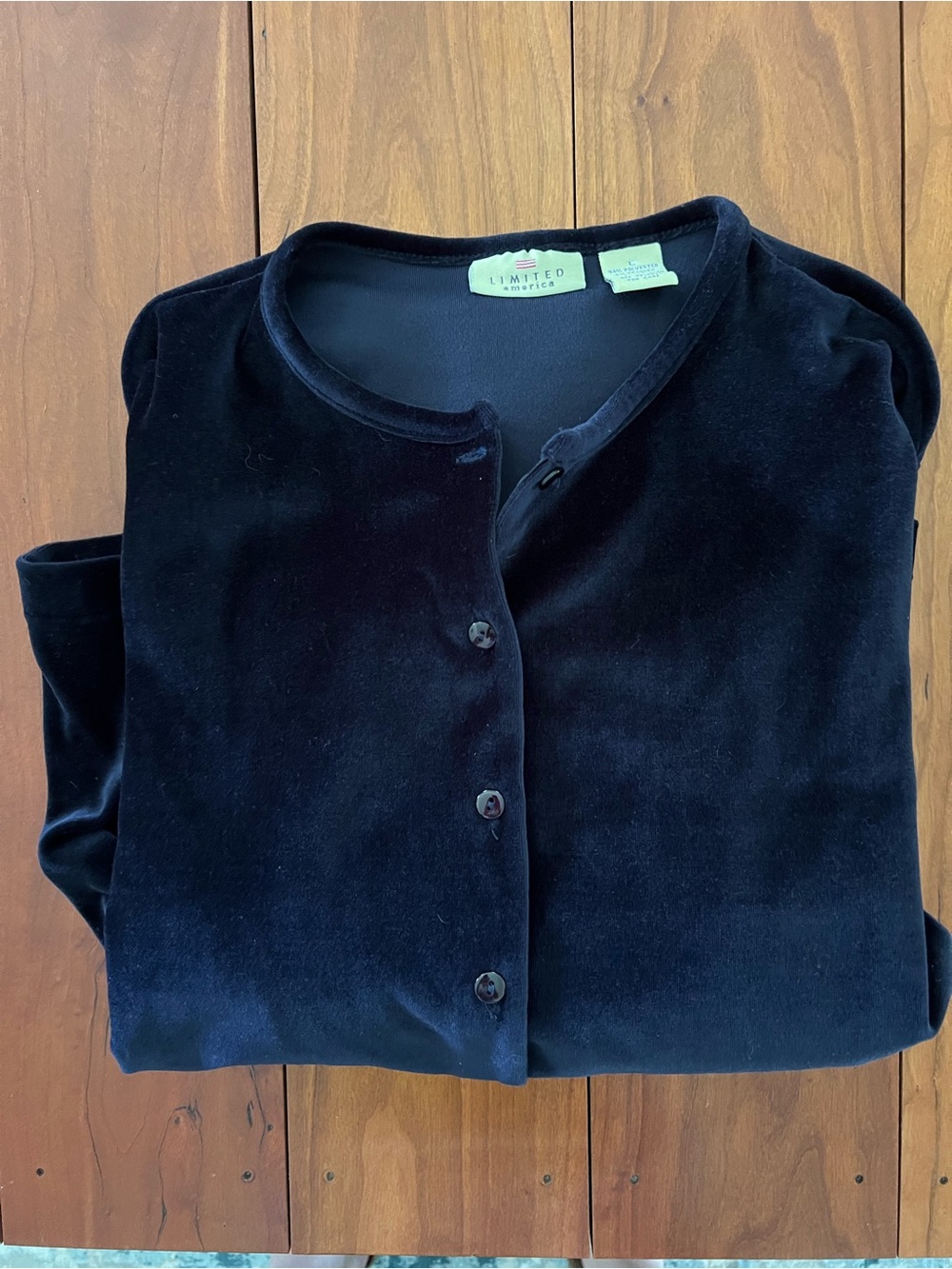 The Limited Navy Velvet Button-Front Top